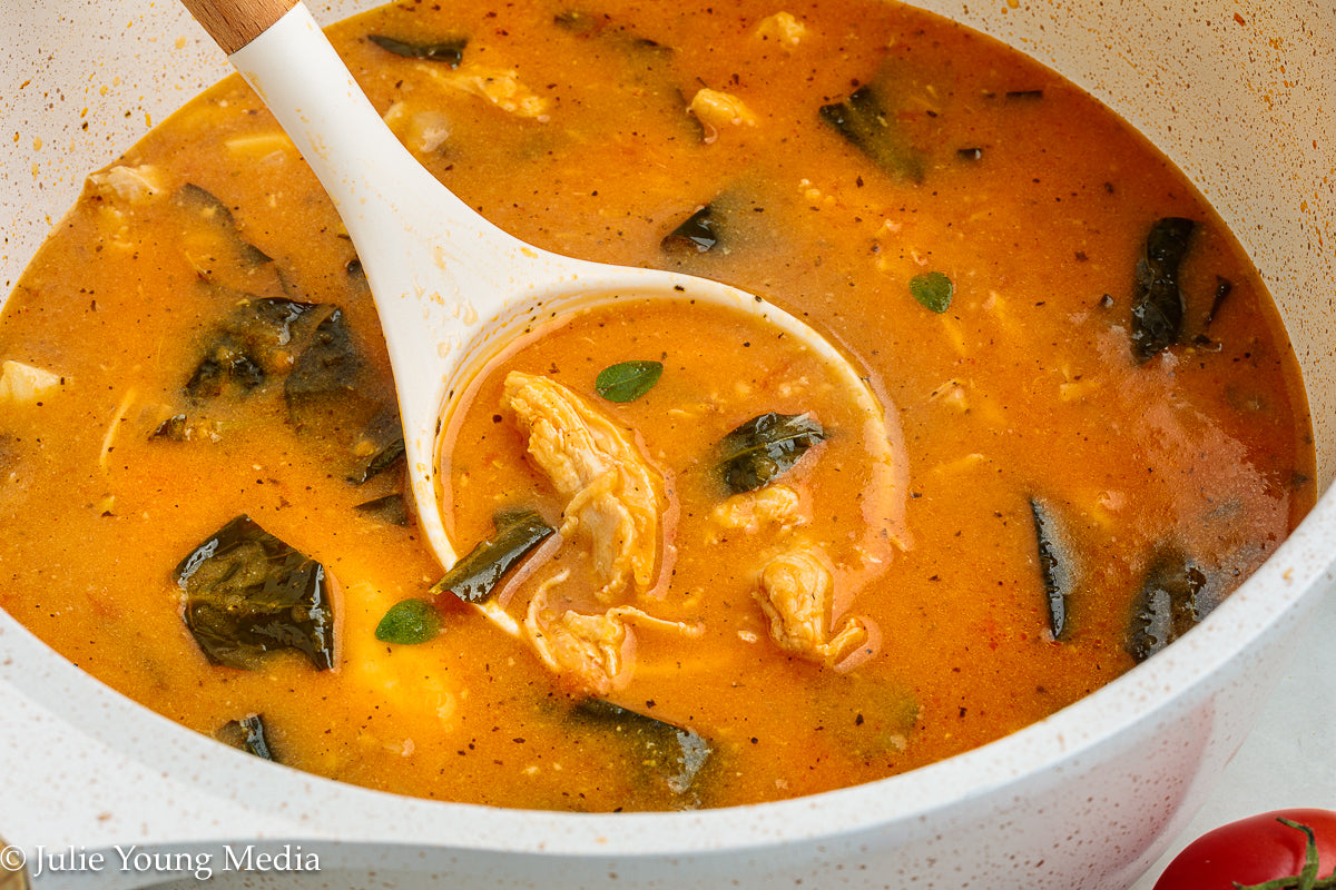 Creamy Tomato Soup with Chicken and Kale