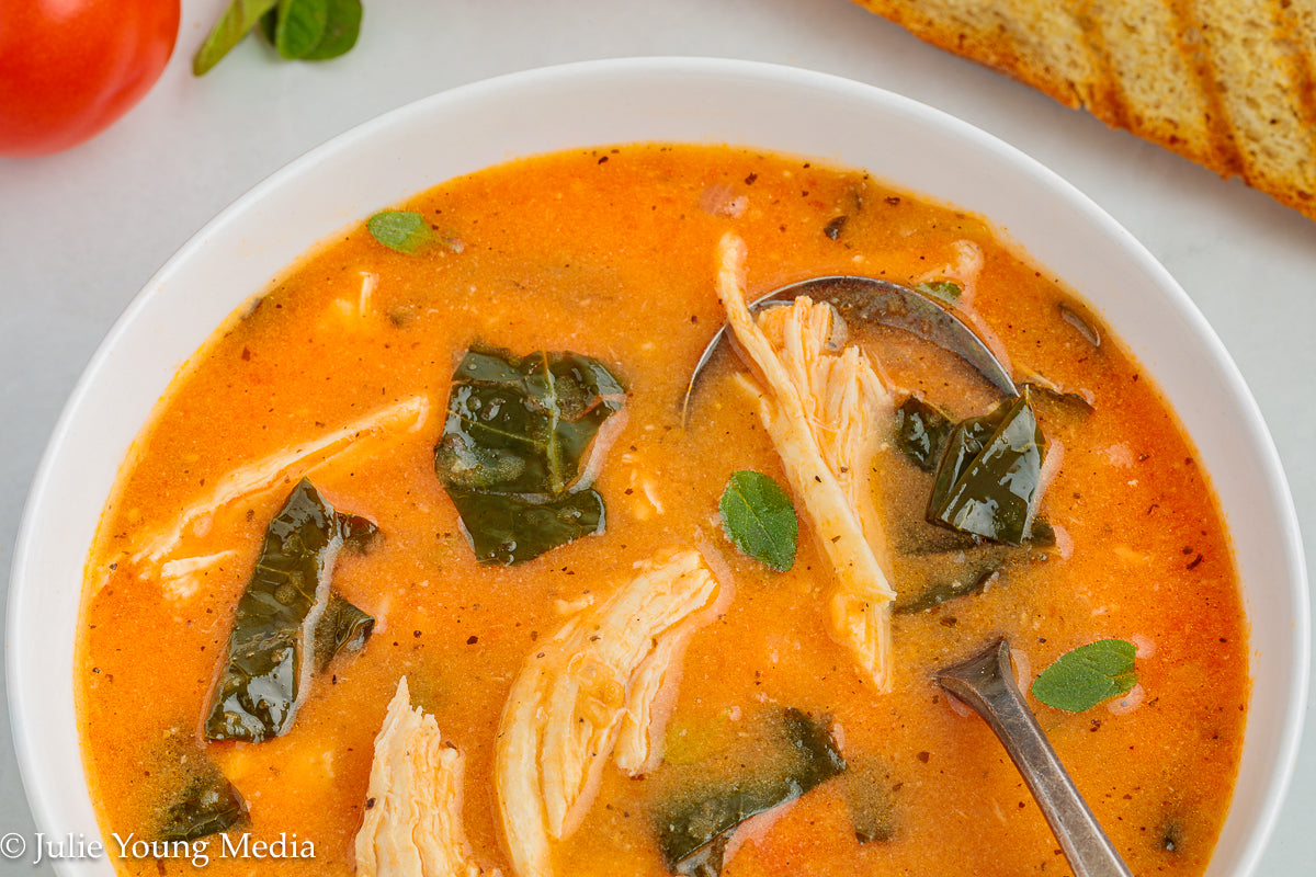 Creamy Tomato Soup with Chicken and Kale