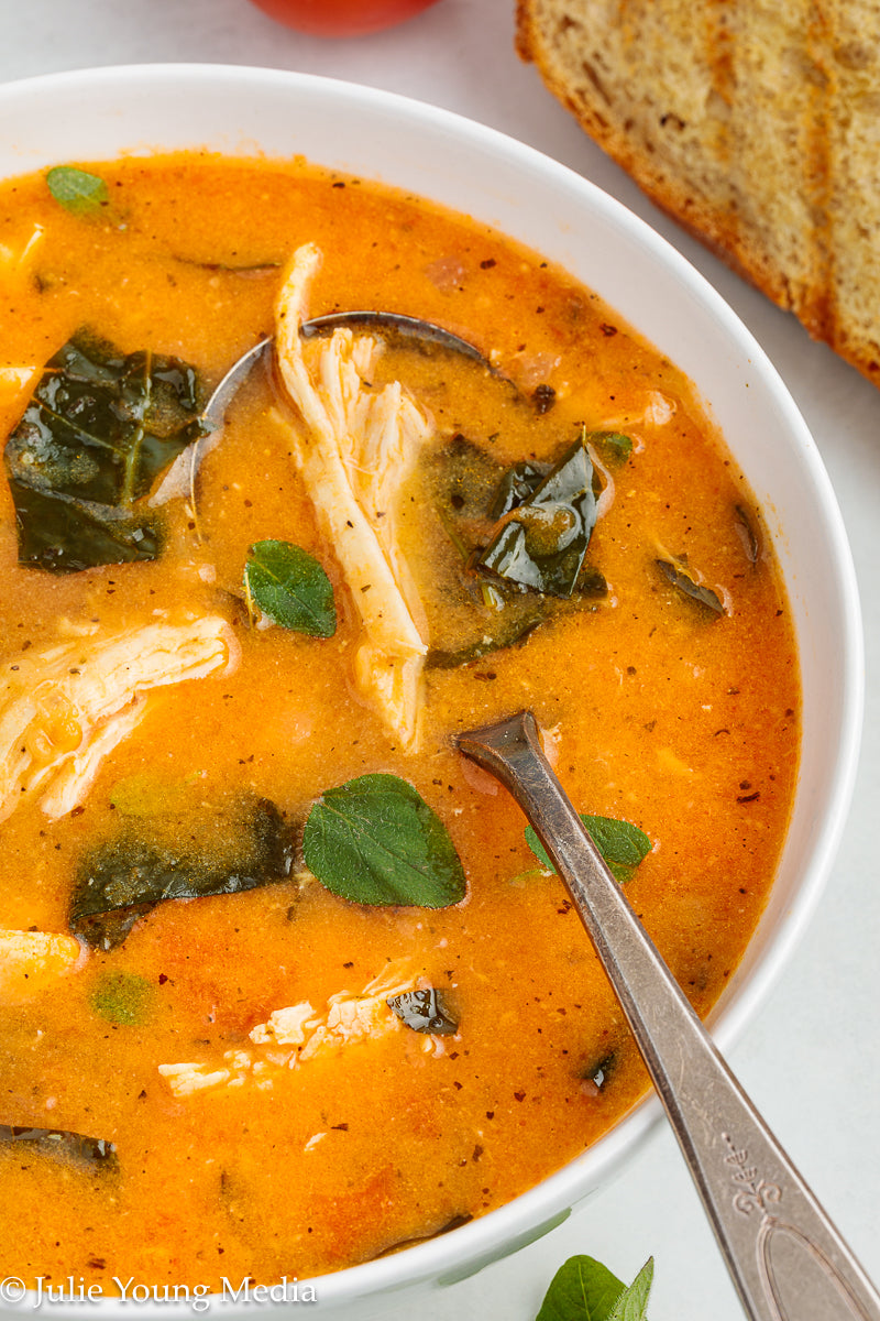 Creamy Tomato Soup with Chicken and Kale