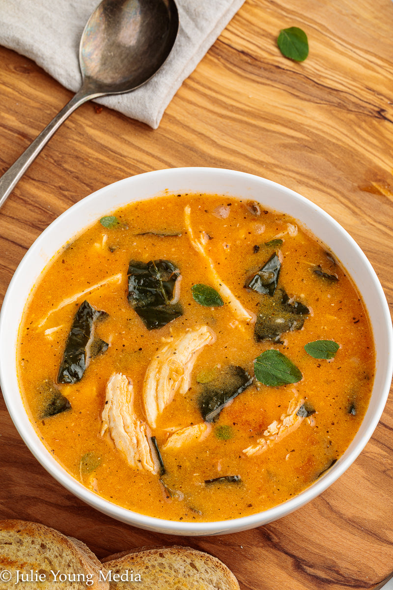 Creamy Tomato Soup with Chicken and Kale