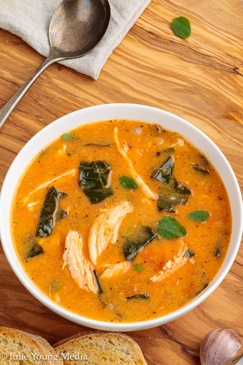 Creamy Tomato Soup with Chicken and Kale