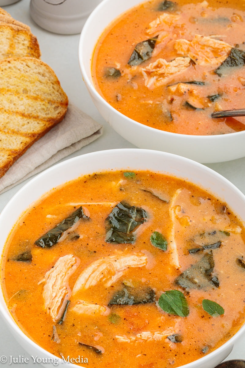 Creamy Tomato Soup with Chicken and Kale