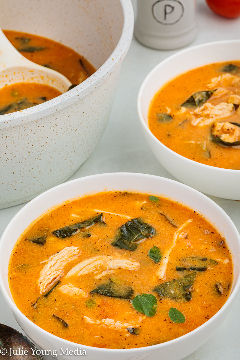 Creamy Tomato Soup with Chicken and Kale