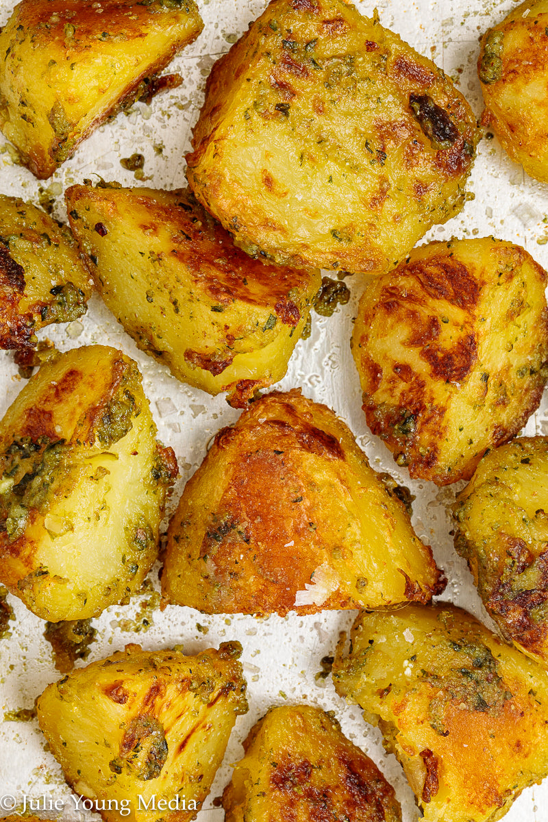 Crispy Pesto Roast Potatoes