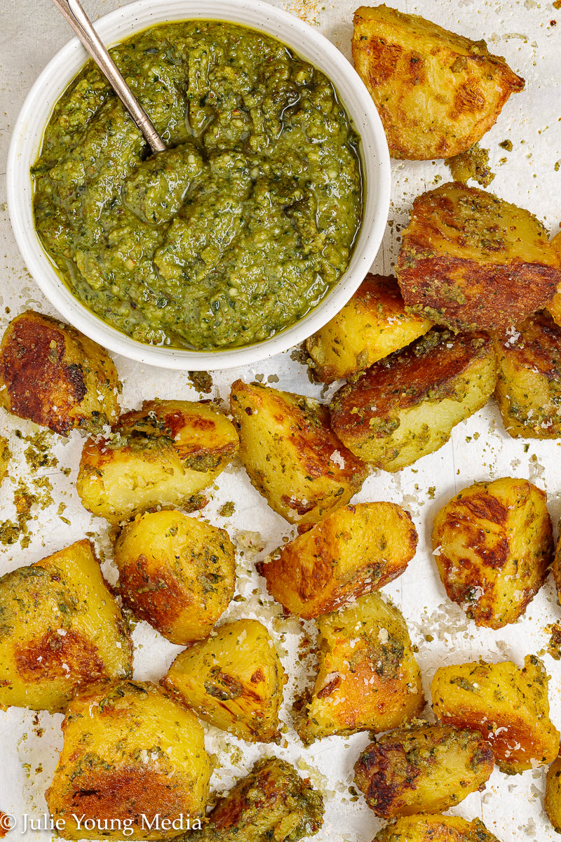 Crispy Pesto Roast Potatoes