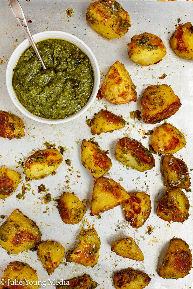 Crispy Pesto Roast Potatoes