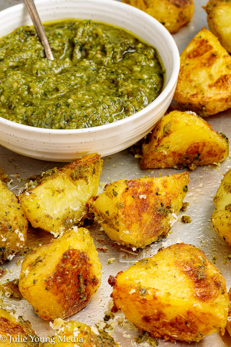 Crispy Pesto Roast Potatoes