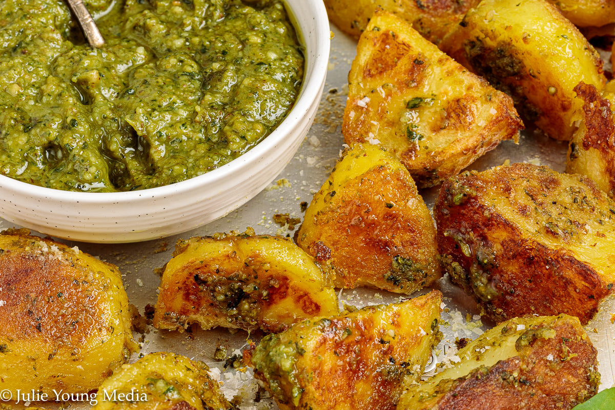 Crispy Pesto Roast Potatoes