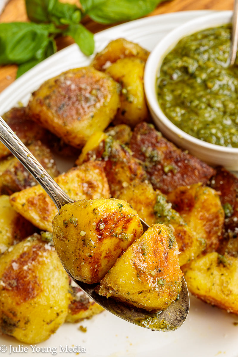 Crispy Pesto Roast Potatoes