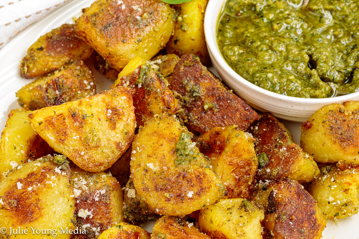 Crispy Pesto Roast Potatoes