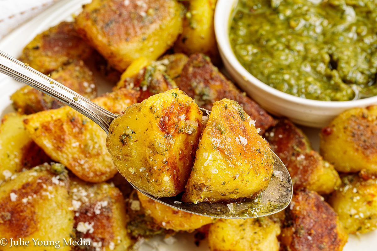 Crispy Pesto Roast Potatoes