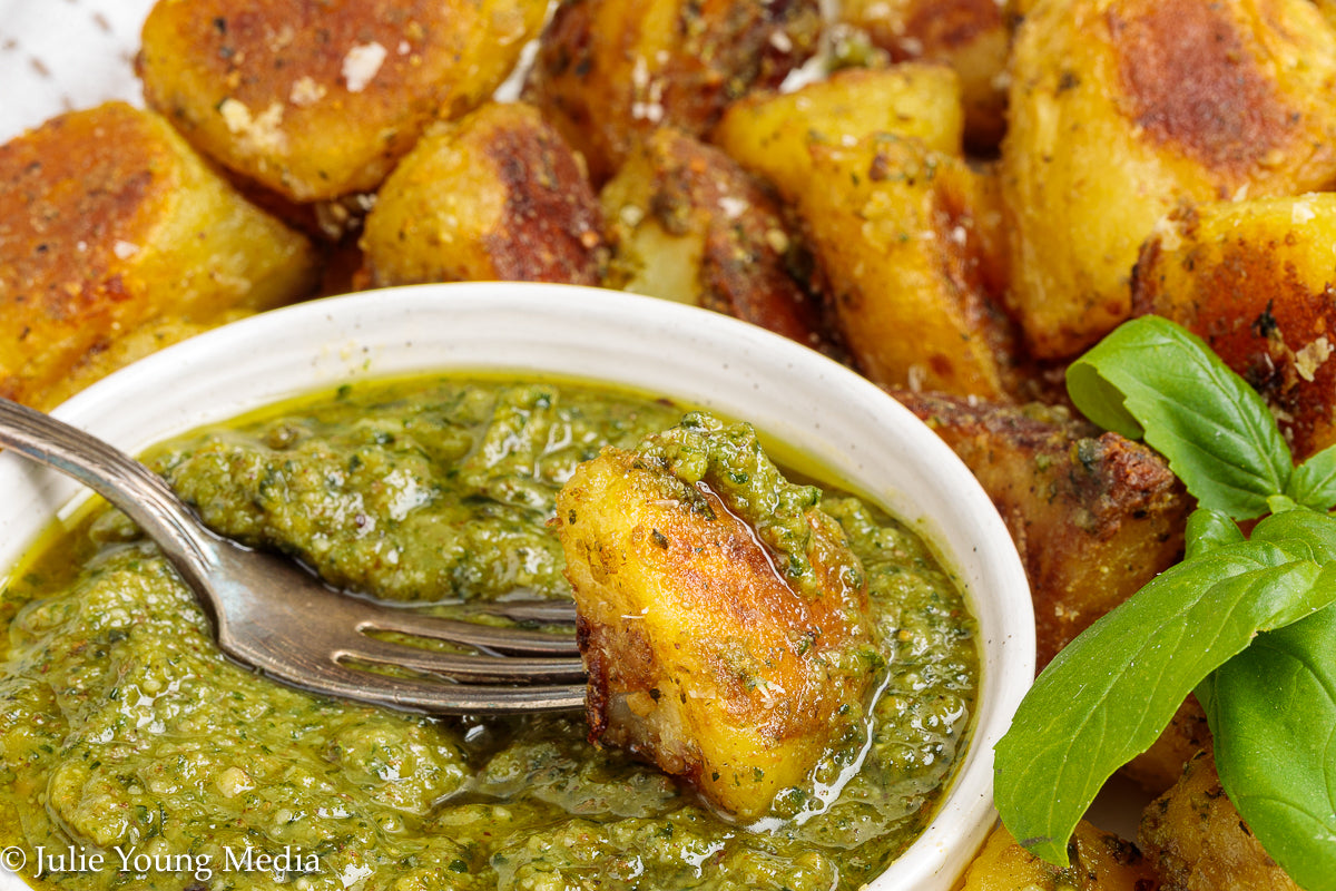 Crispy Pesto Roast Potatoes