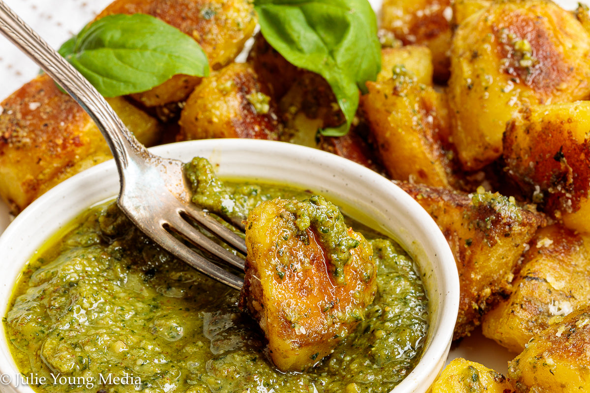 Crispy Pesto Roast Potatoes