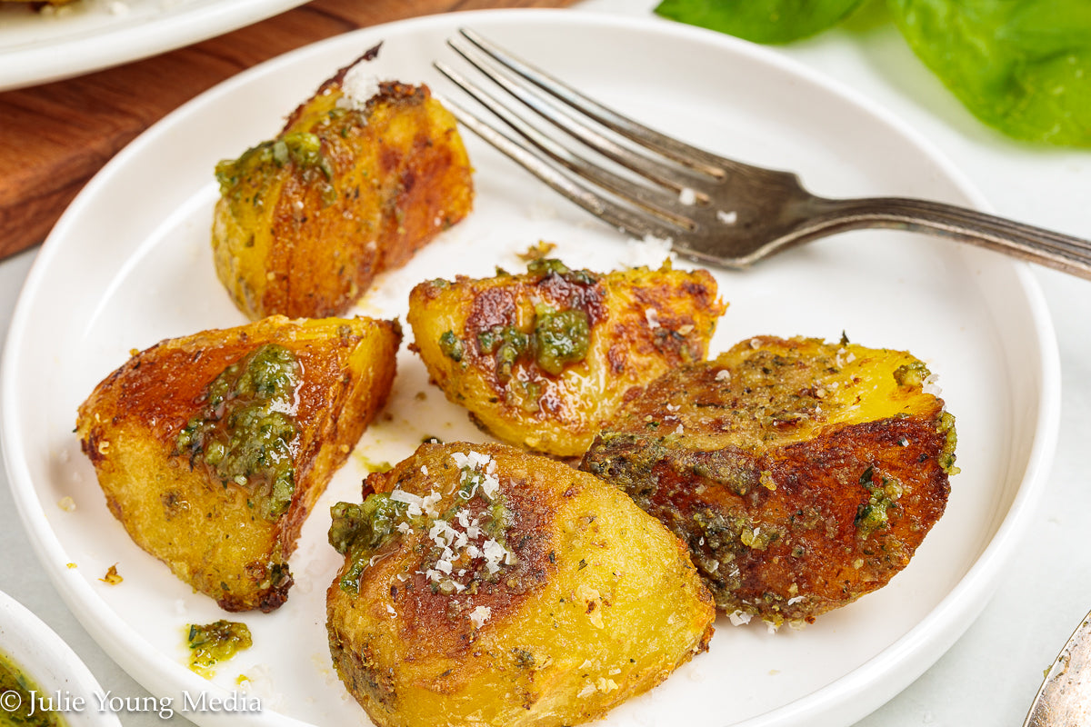 Crispy Pesto Roast Potatoes