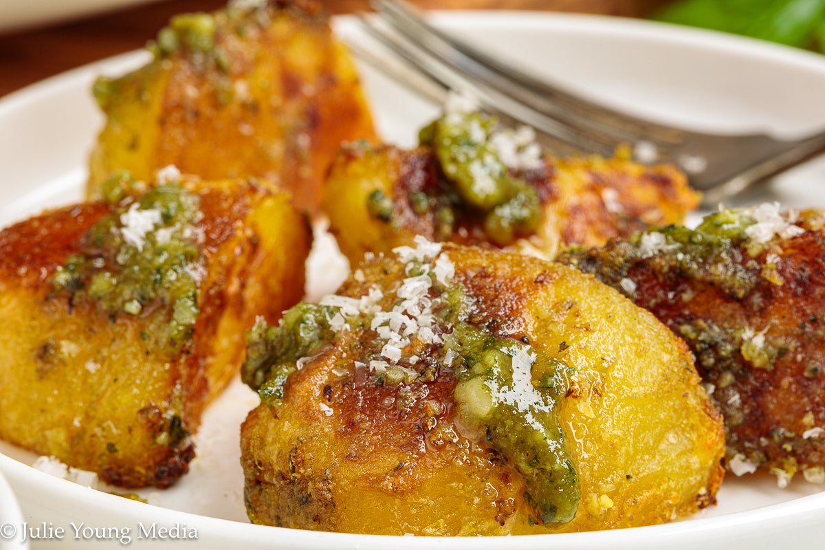 Crispy Pesto Roast Potatoes