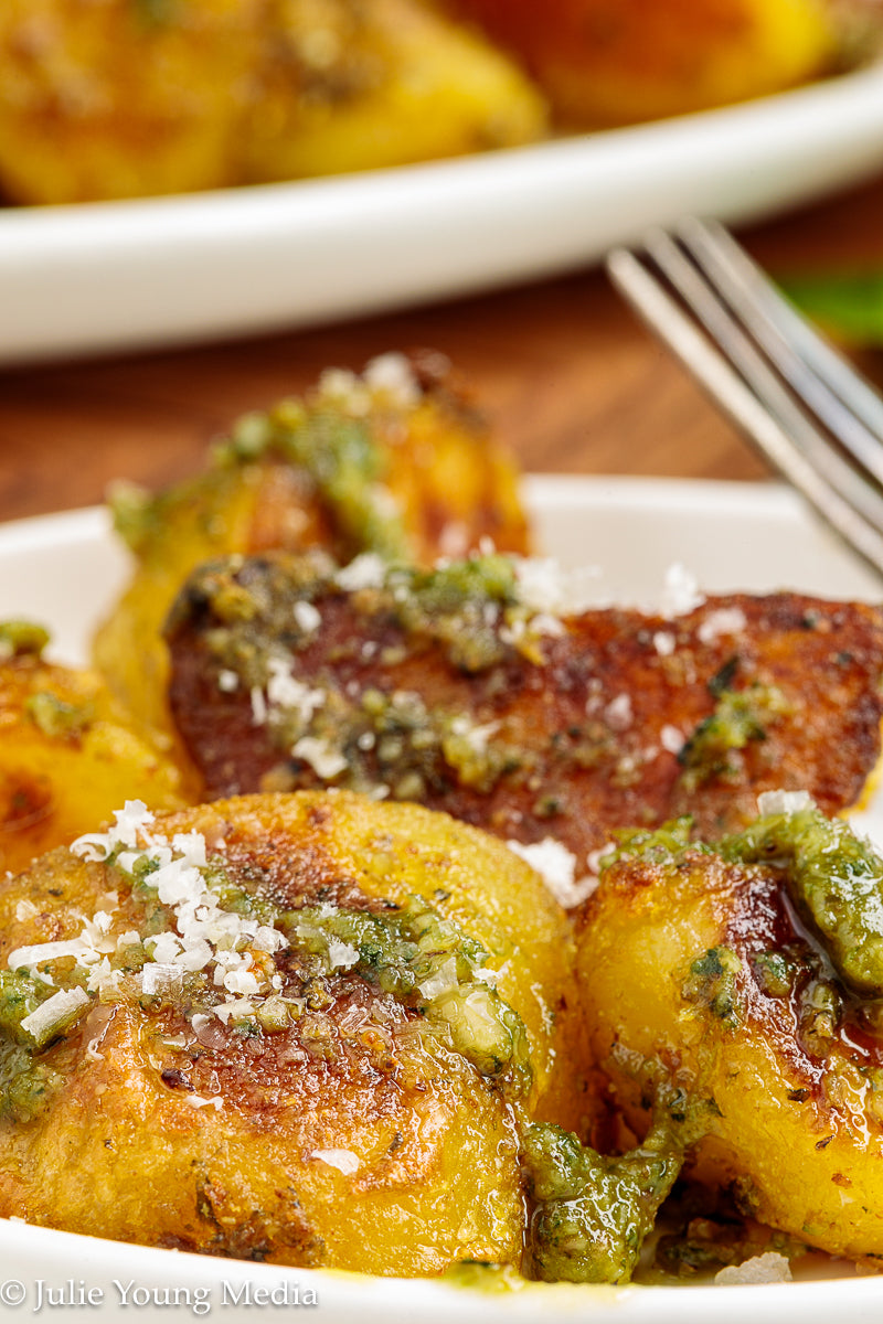 Crispy Pesto Roast Potatoes