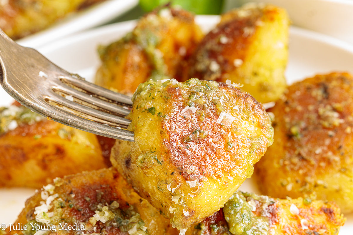 Crispy Pesto Roast Potatoes