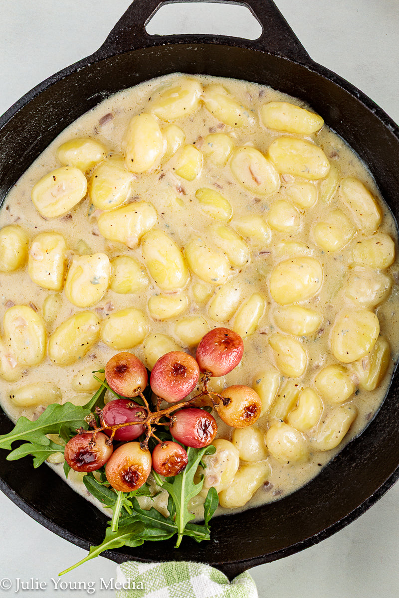 Gnocchi with Gorgonzola, Roast Grapes, and Arugula
