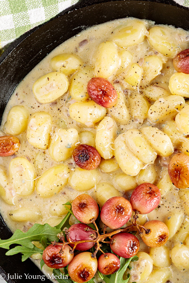 Gnocchi with Gorgonzola, Roast Grapes, and Arugula