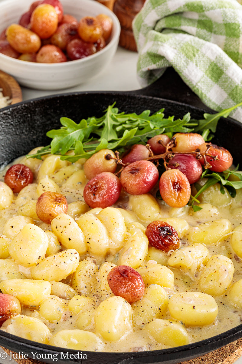 Gnocchi with Gorgonzola, Roast Grapes, and Arugula