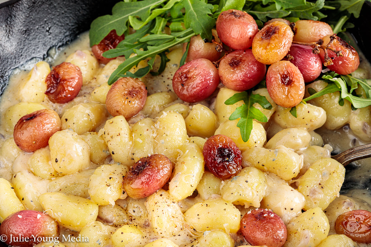 Gnocchi with Gorgonzola, Roast Grapes, and Arugula