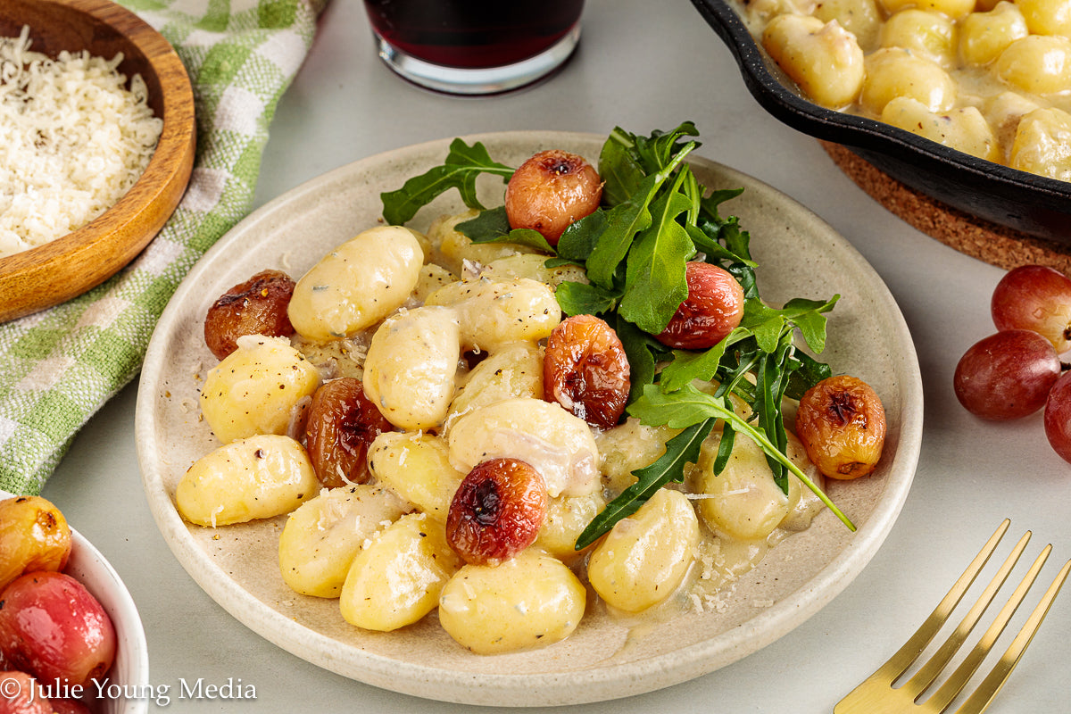 Gnocchi with Gorgonzola, Roast Grapes, and Arugula