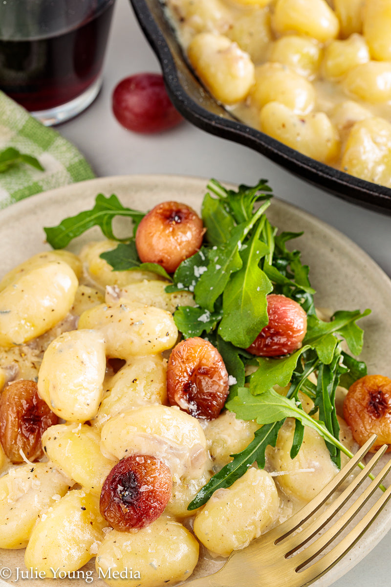 Gnocchi with Gorgonzola, Roast Grapes, and Arugula