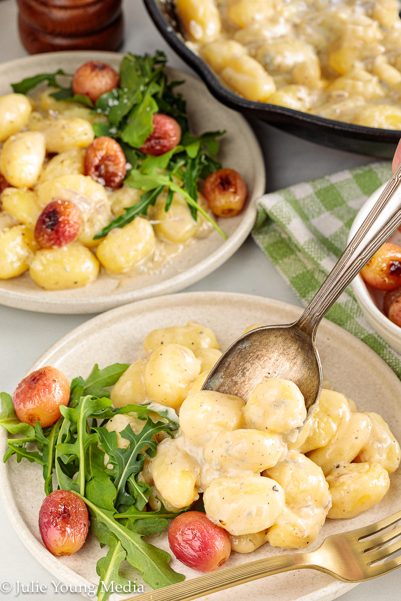 Gnocchi with Gorgonzola, Roast Grapes, and Arugula