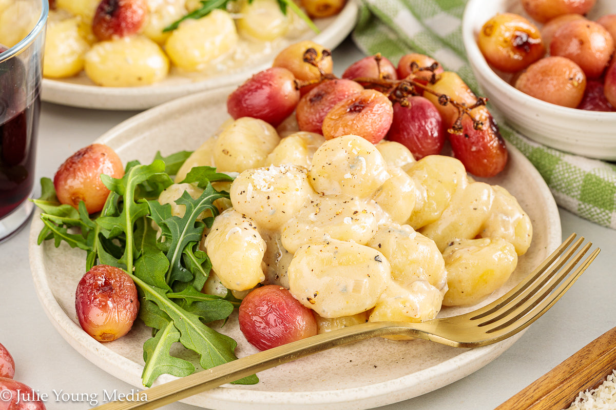 Gnocchi with Gorgonzola, Roast Grapes, and Arugula