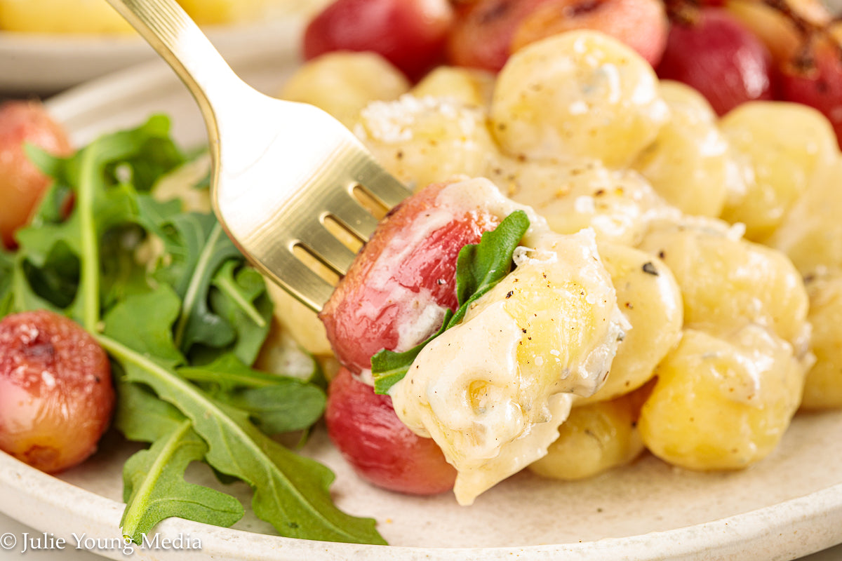 Gnocchi with Gorgonzola, Roast Grapes, and Arugula