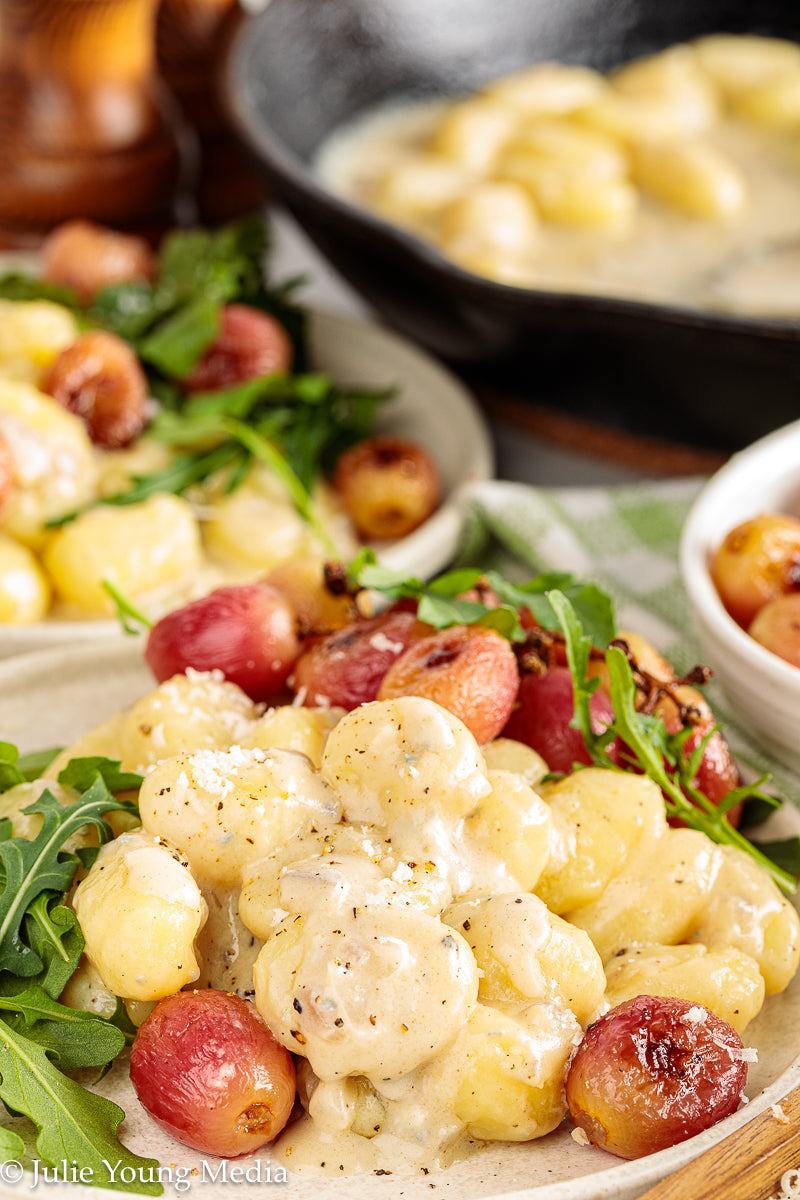 Gnocchi with Gorgonzola, Roast Grapes, and Arugula