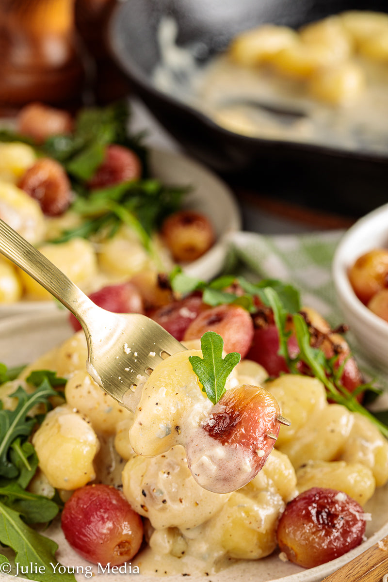 Gnocchi with Gorgonzola, Roast Grapes, and Arugula