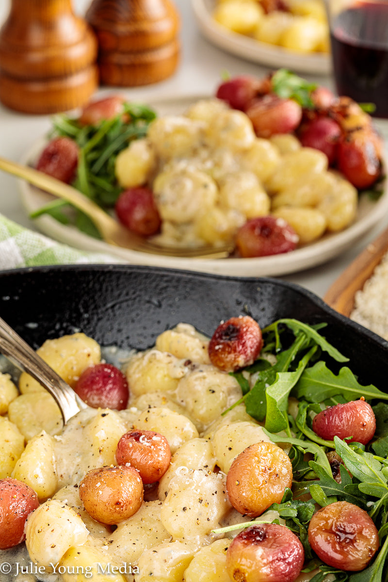 Gnocchi with Gorgonzola, Roast Grapes, and Arugula
