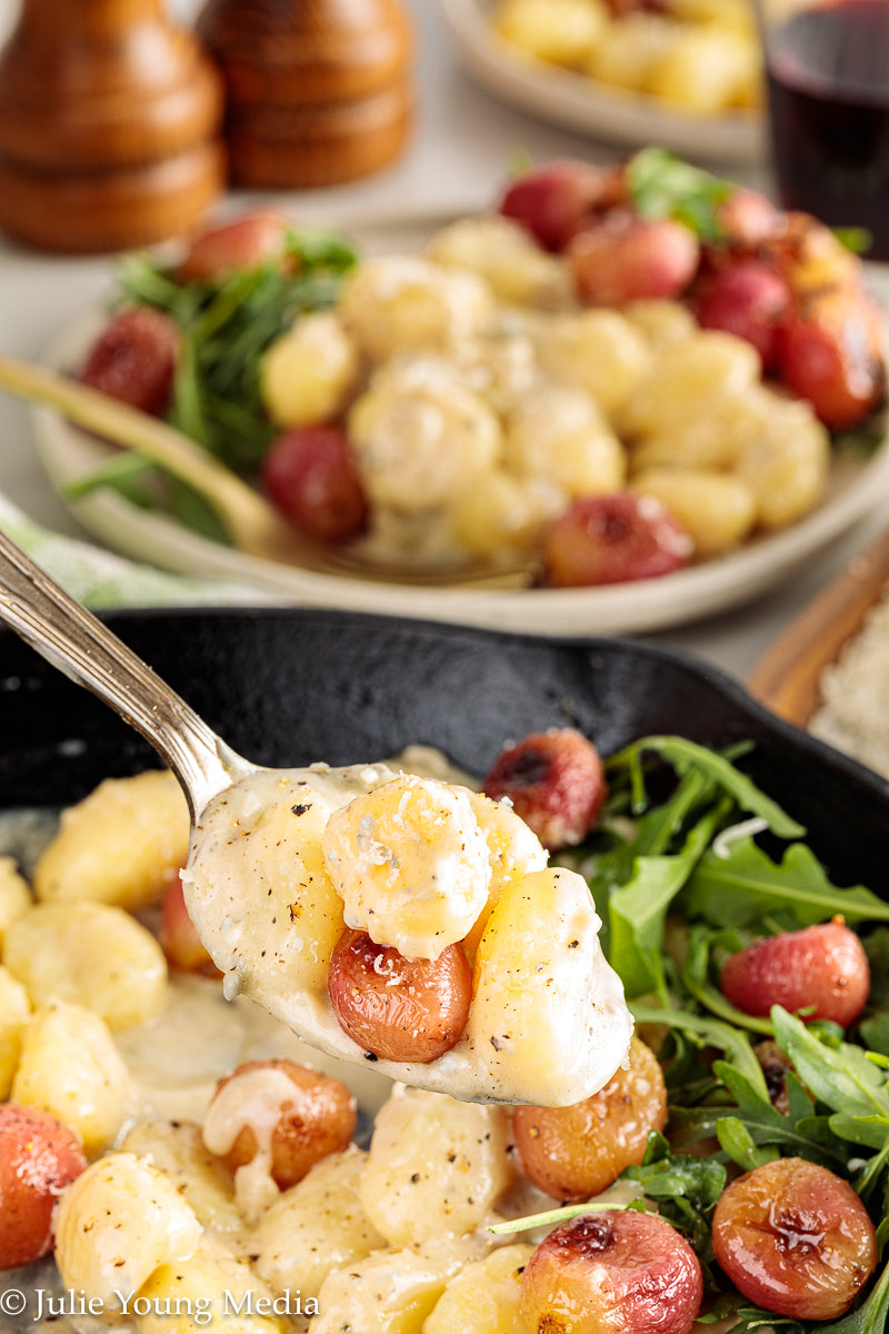 Gnocchi with Gorgonzola, Roast Grapes, and Arugula