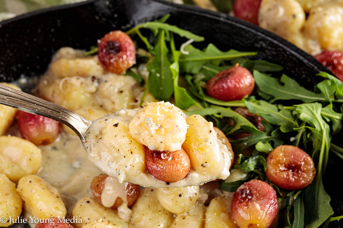 Gnocchi with Gorgonzola, Roast Grapes, and Arugula