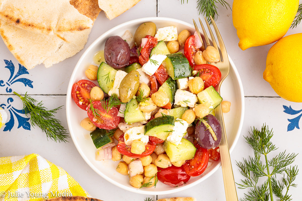 Greek Chickpea Salad with Lemon Dill Vinaigrette