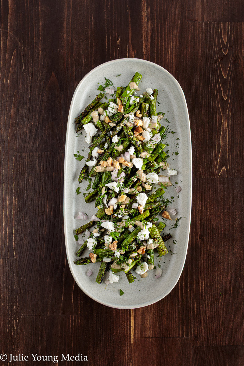 Grilled Asparagus Salad with Walnuts Feta and Herbs