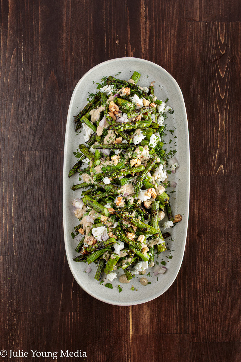 Grilled Asparagus Salad with Walnuts Feta and Herbs