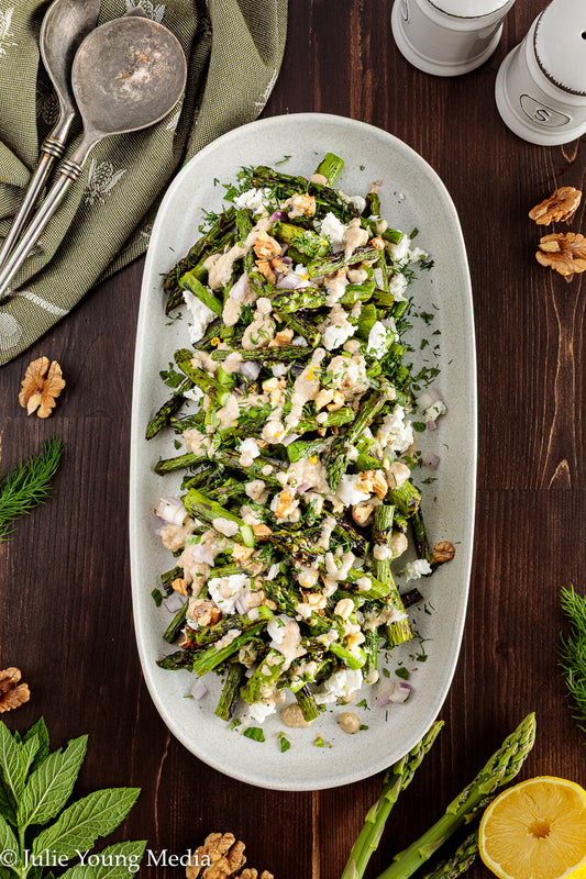 Grilled Asparagus Salad with Walnuts Feta and Herbs