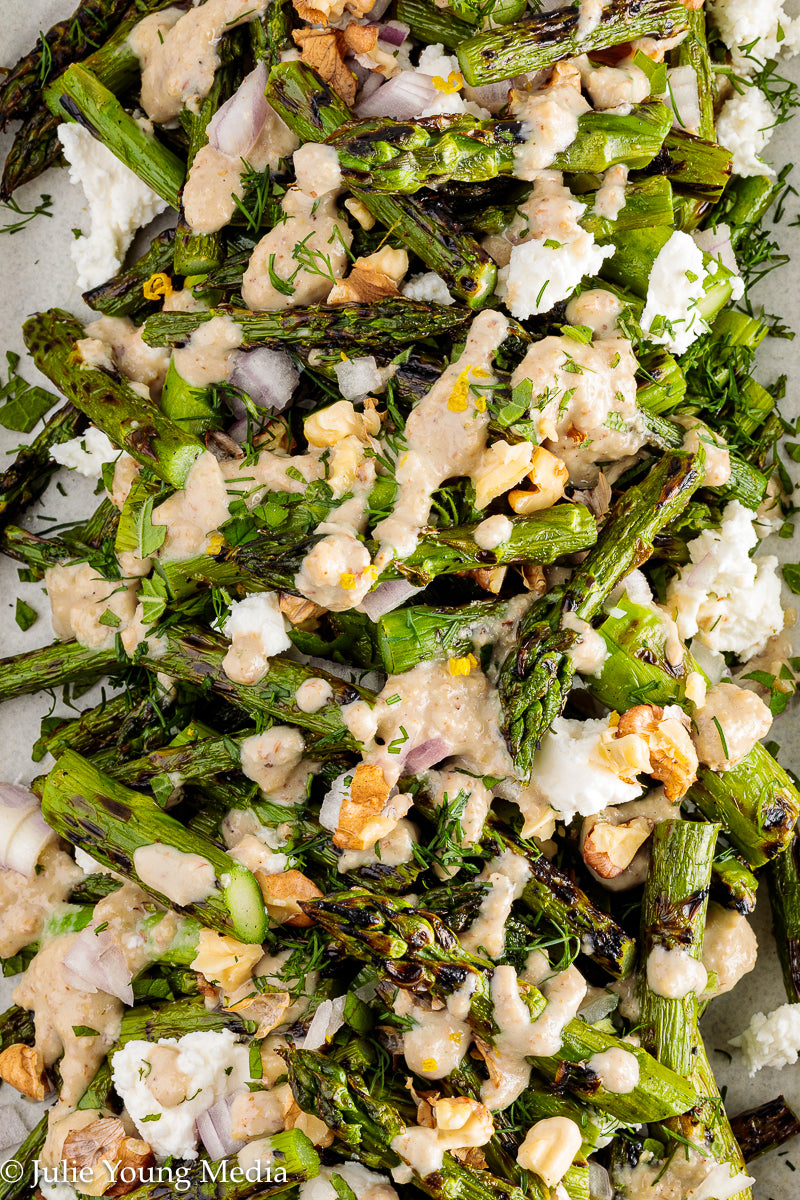 Grilled Asparagus Salad with Walnuts Feta and Herbs
