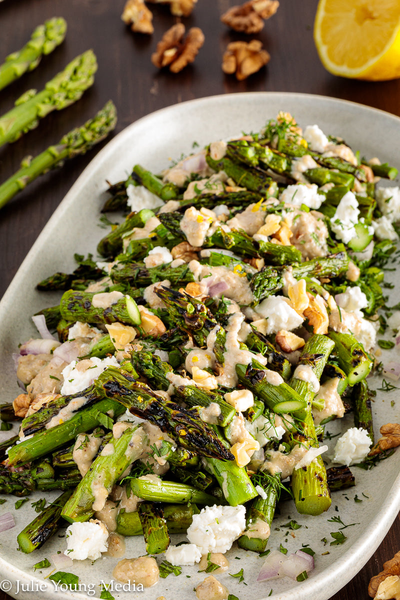 Grilled Asparagus Salad with Walnuts Feta and Herbs