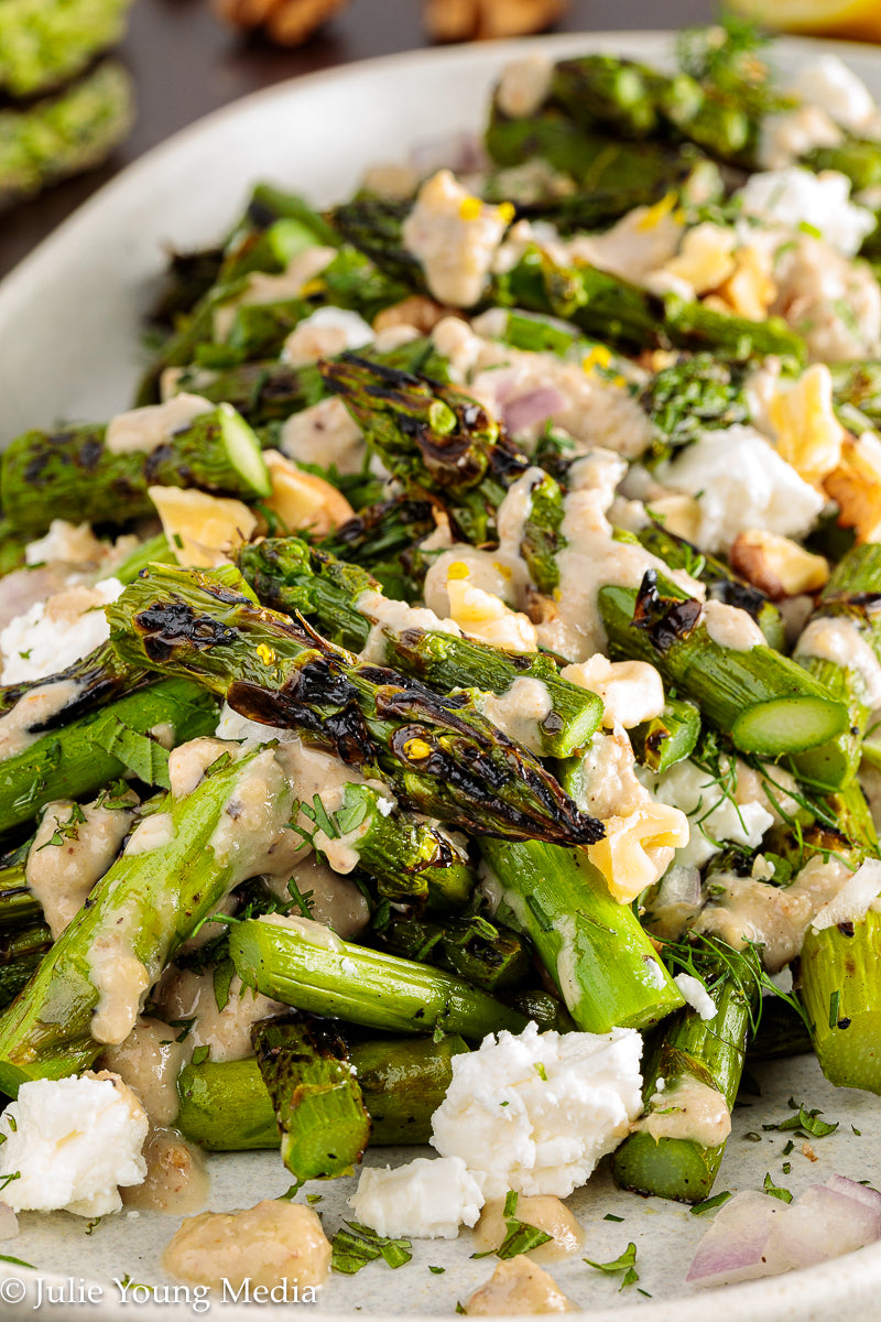Grilled Asparagus Salad with Walnuts Feta and Herbs