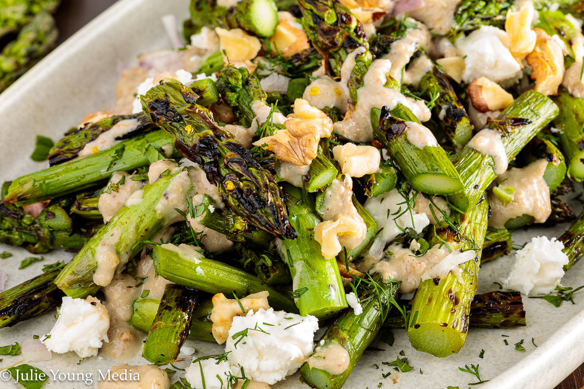 Grilled Asparagus Salad with Walnuts Feta and Herbs