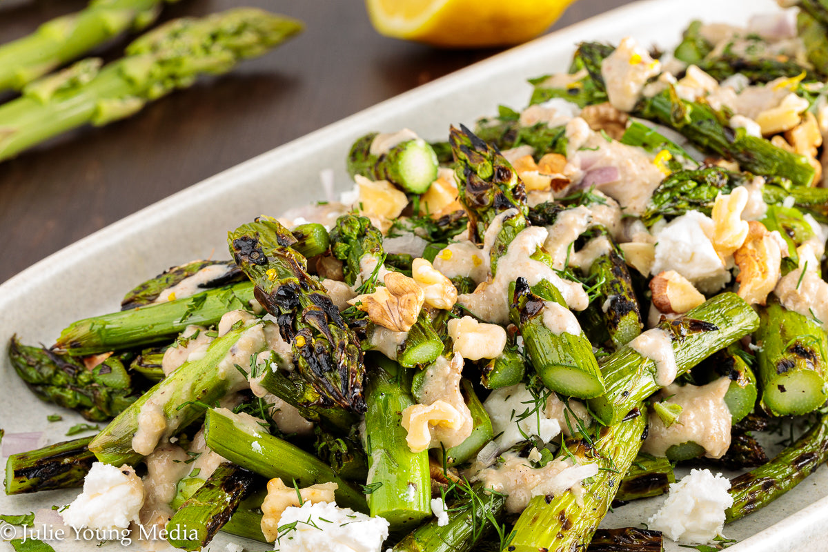 Grilled Asparagus Salad with Walnuts Feta and Herbs