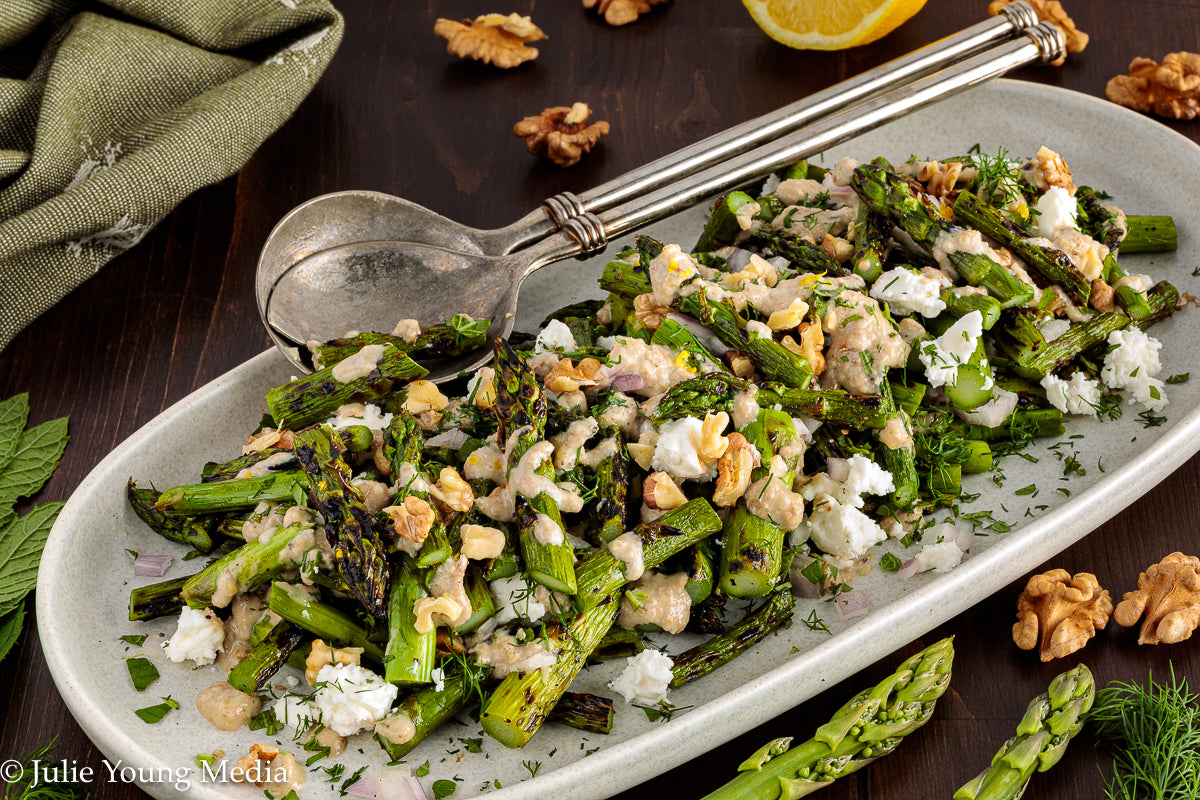 Grilled Asparagus Salad with Walnuts Feta and Herbs