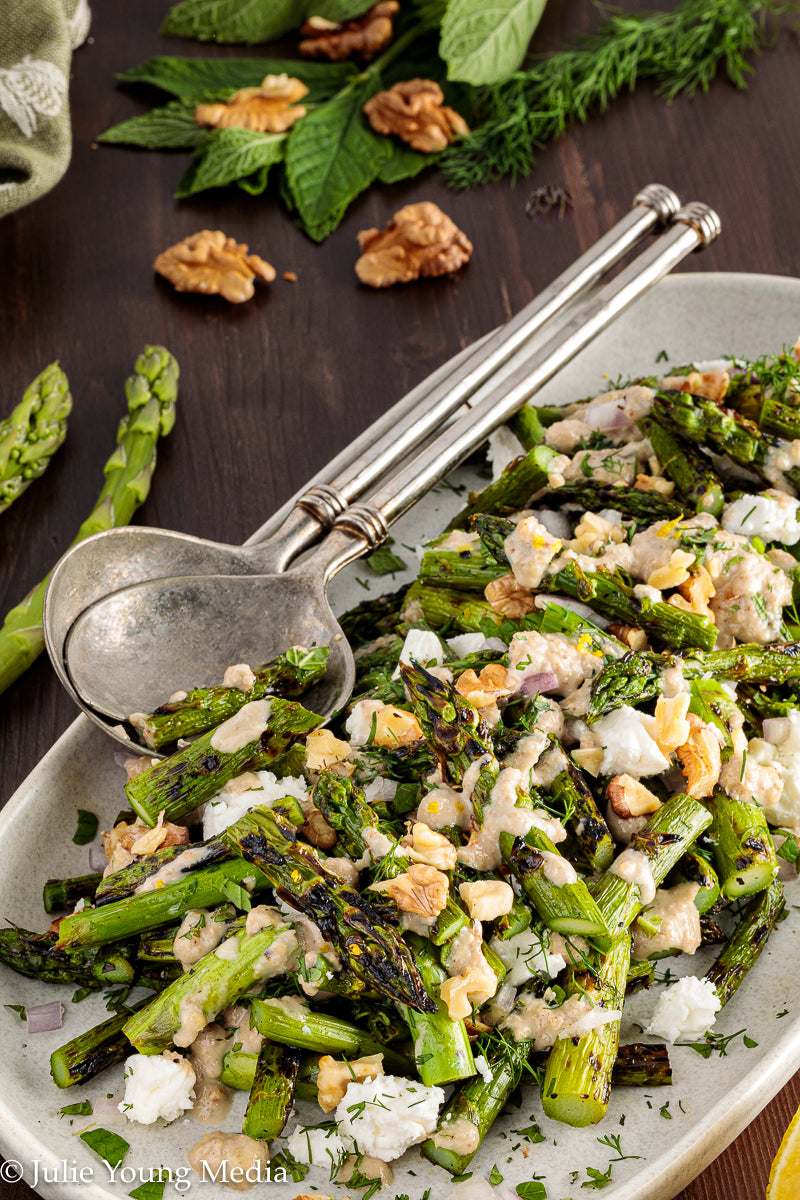 Grilled Asparagus Salad with Walnuts Feta and Herbs