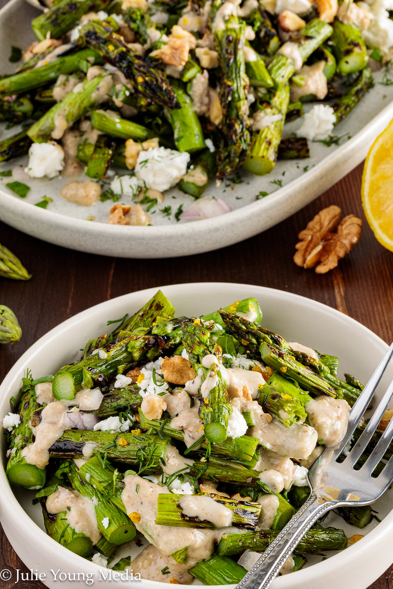 Grilled Asparagus Salad with Walnuts Feta and Herbs