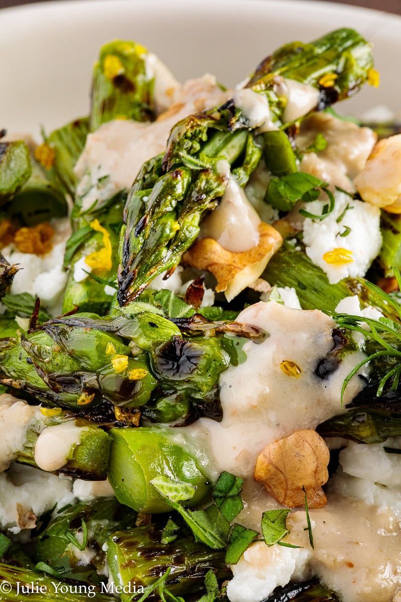 Grilled Asparagus Salad with Walnuts Feta and Herbs