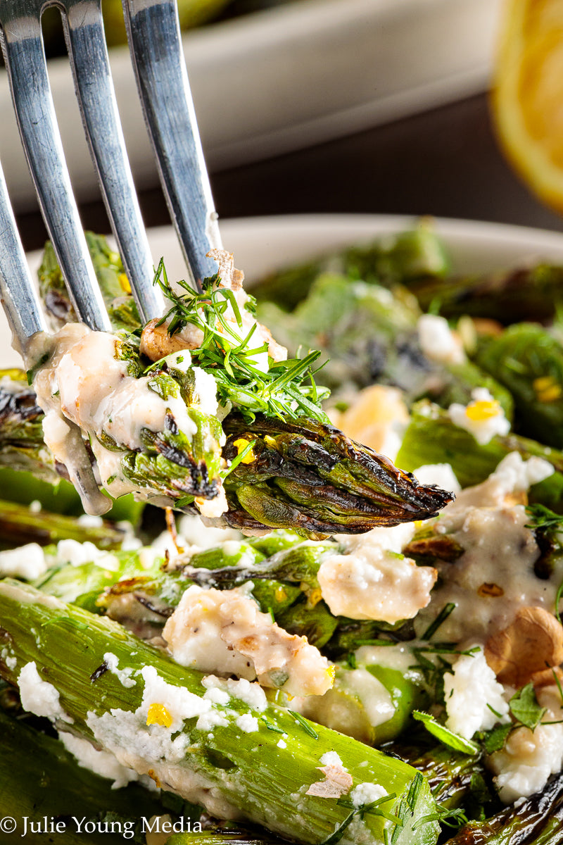 Grilled Asparagus Salad with Walnuts Feta and Herbs