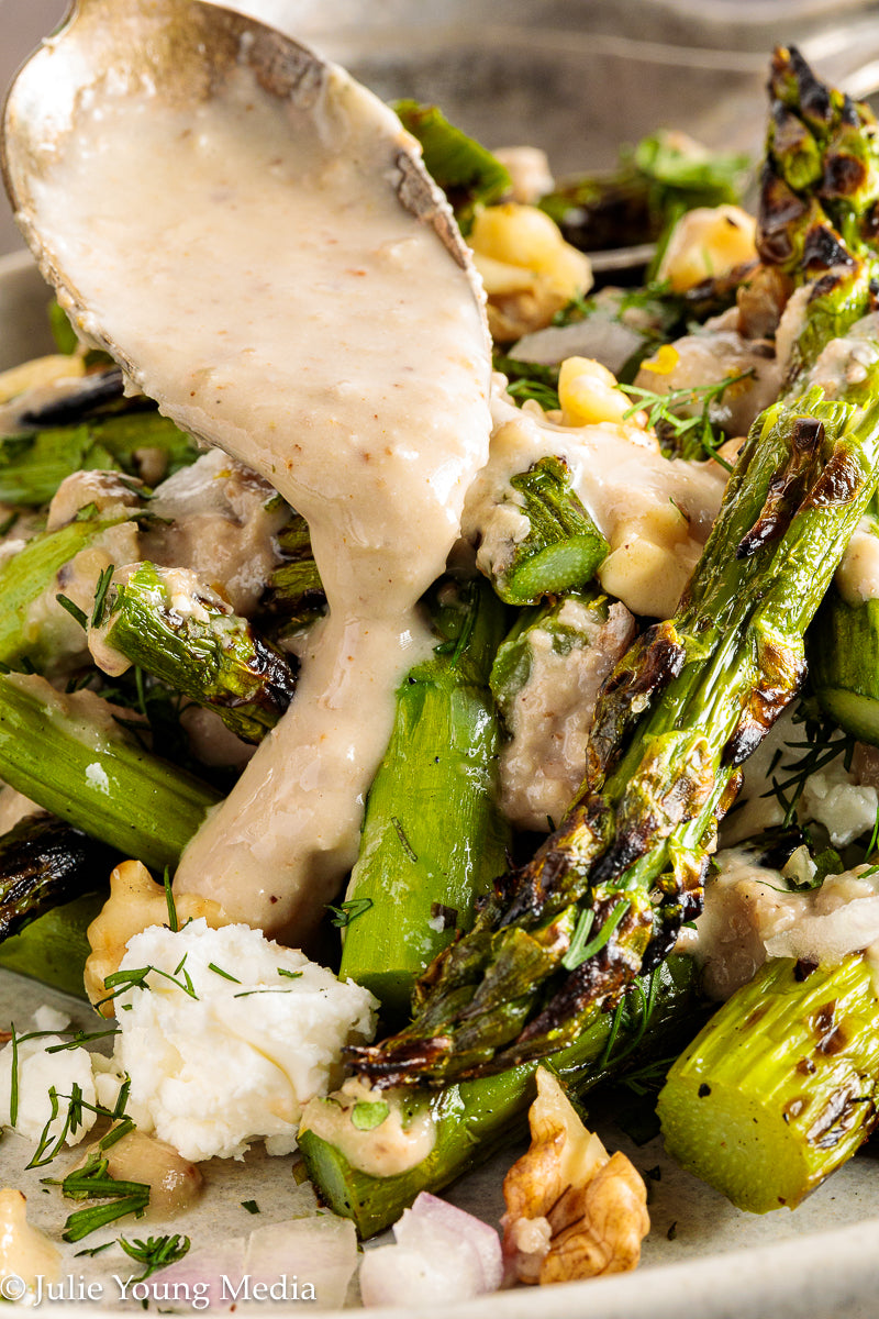 Grilled Asparagus Salad with Walnuts Feta and Herbs